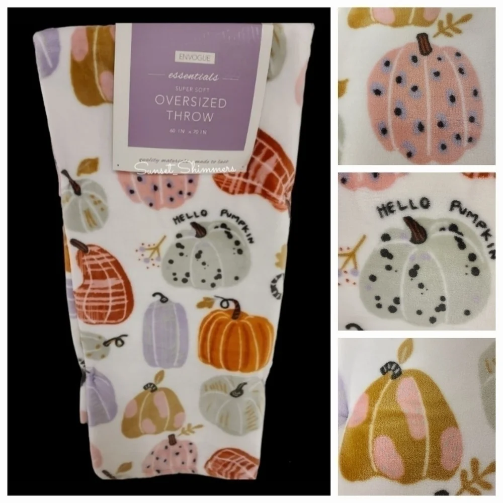 Halloween Thanksgiving 3D Embroidered Hello Pumpkin Fall Throw Pillow Decor NEW